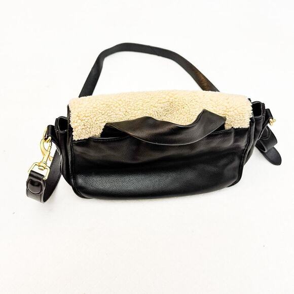 Aimee Kestenberg Fierce & Fab Black Shearling Leather Saddlebag Handbag - Picture 5 of 7